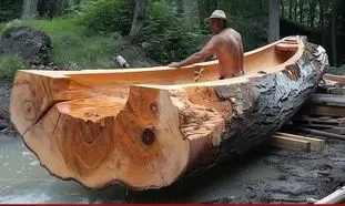 ساخت ماهرانه یک قایق با تنه درخت به سبک انسان های اولیه (ویدیو)