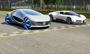 جدال تماشایی مرسدس بنز فضایی و بوگاتی رویایی (ویدیو)